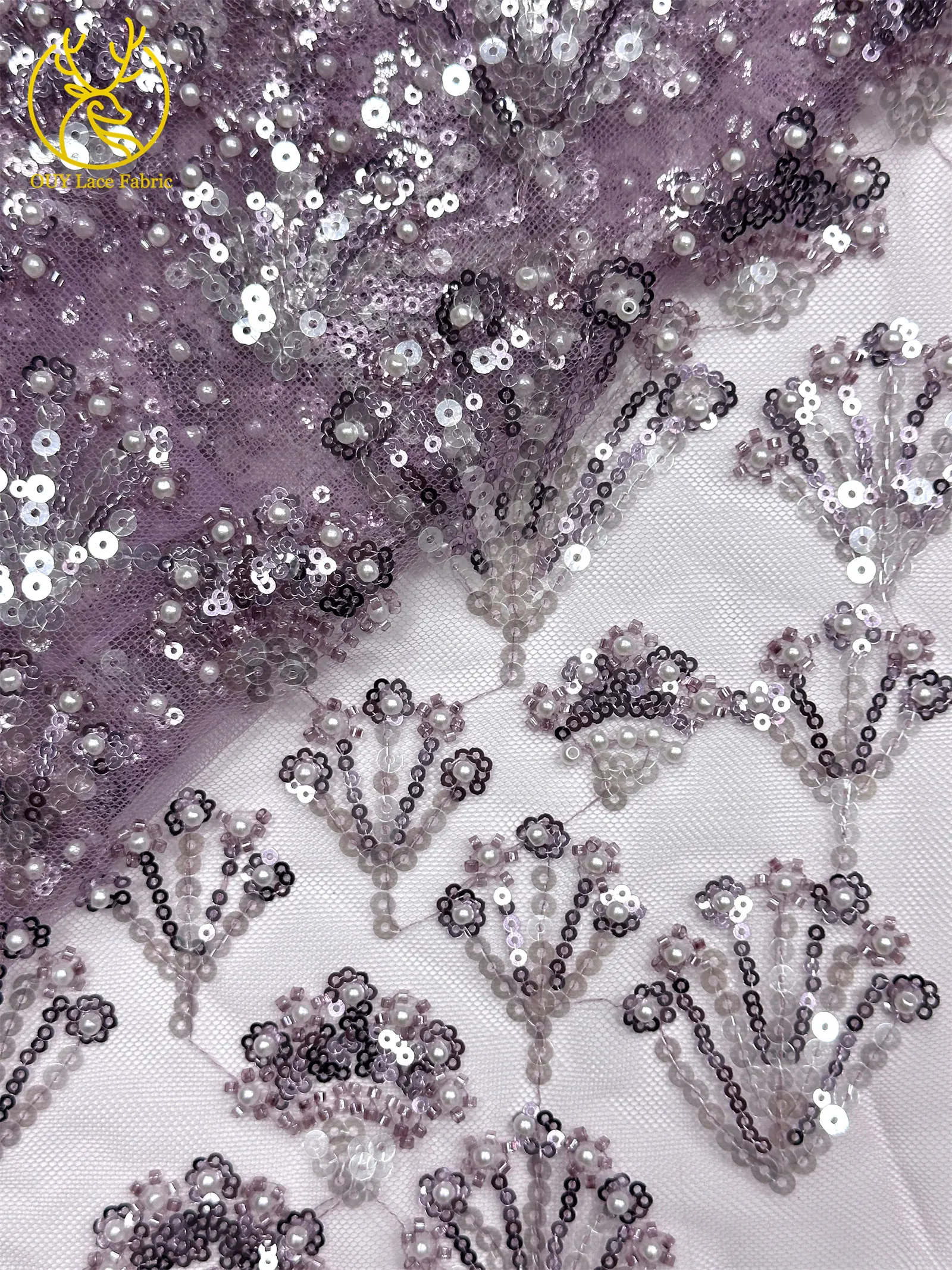 Luxuriöser französischer Perlen-Pailletten-Spitzenstoff 5 Yards Premium Hochzeitsstoff Nigerianischer Bräutigam Bestickter Tüll-Spitzenstoff für Brautkleider – Detail 17