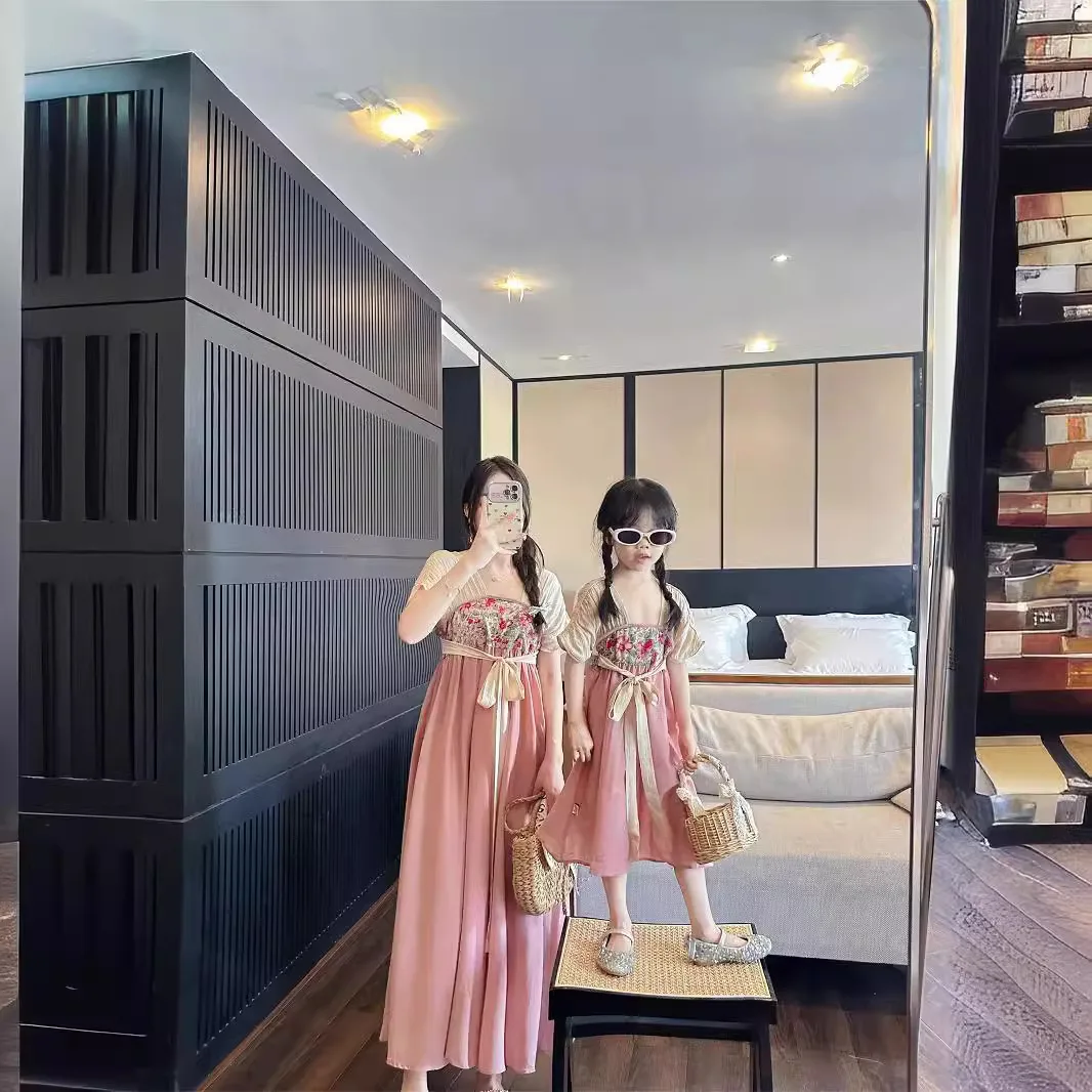 girls Hanfu dress summer new children's new Chinese style improved mother and daughter dress national style dress