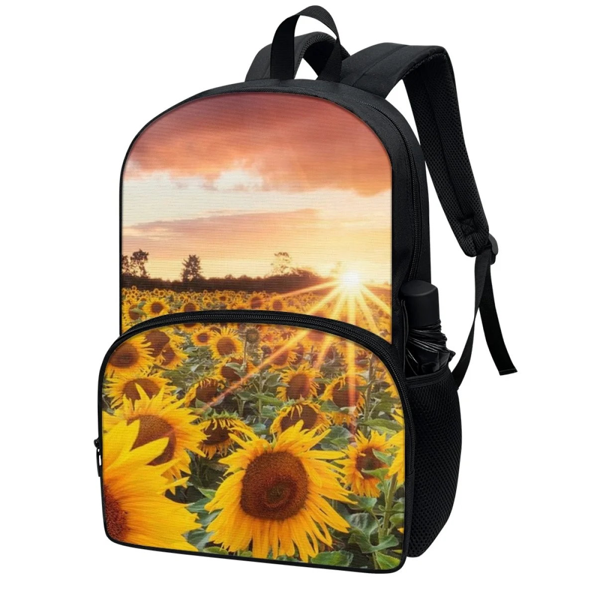 FORUDESIGNS Sunset Sunflowers Printing Schoolbags Student Fashion Multi Pocket Backpacks Travel General Purpose Convenient Book