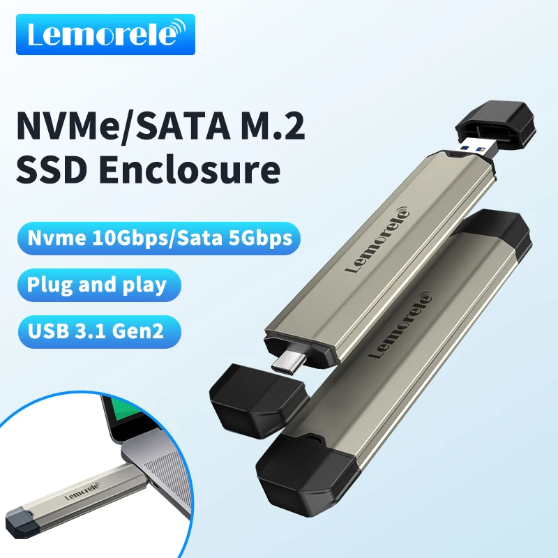 

Lemorele SSD M2 Case M.2 NVMe SATA SSD Enclosure Adapter 10Gbps USB 3.1 Gen2 USB C External Enclosure Supports M and B&M Keys