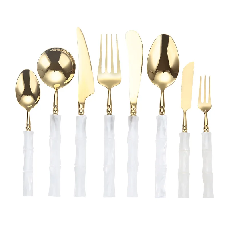 

304 Stainless Steel Tableware White Acrylic Knife Fork Spoon