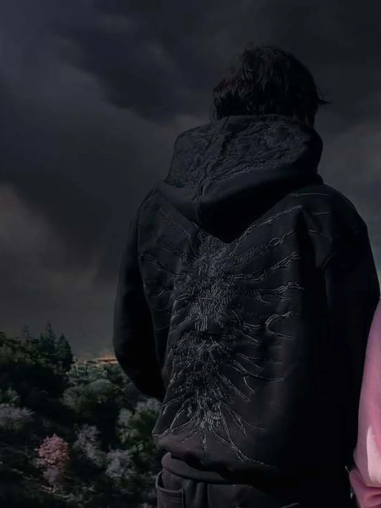 الشارع الأمريكي هوديي الخريف / الشتاء الرجعية الرجال والنساء الهيب هوب التطريز الثقيلة مخصص القوطية هوديي مجموعة