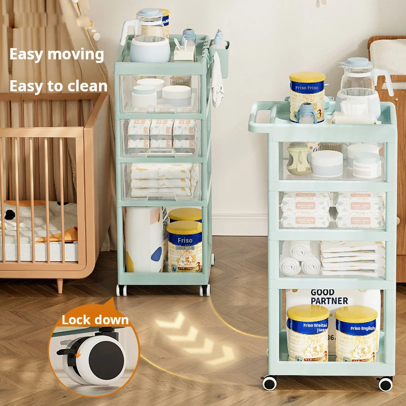 

Children's Movable Plastic Storage Cabinet with Drawer Baby and Kids Organizer for Bathroom and Kitchen Use