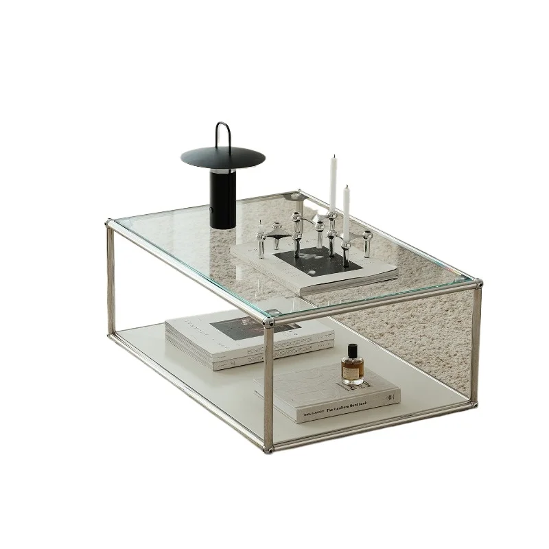 Medieval stainless steel module coffee table, modern simple living room glass coffee table