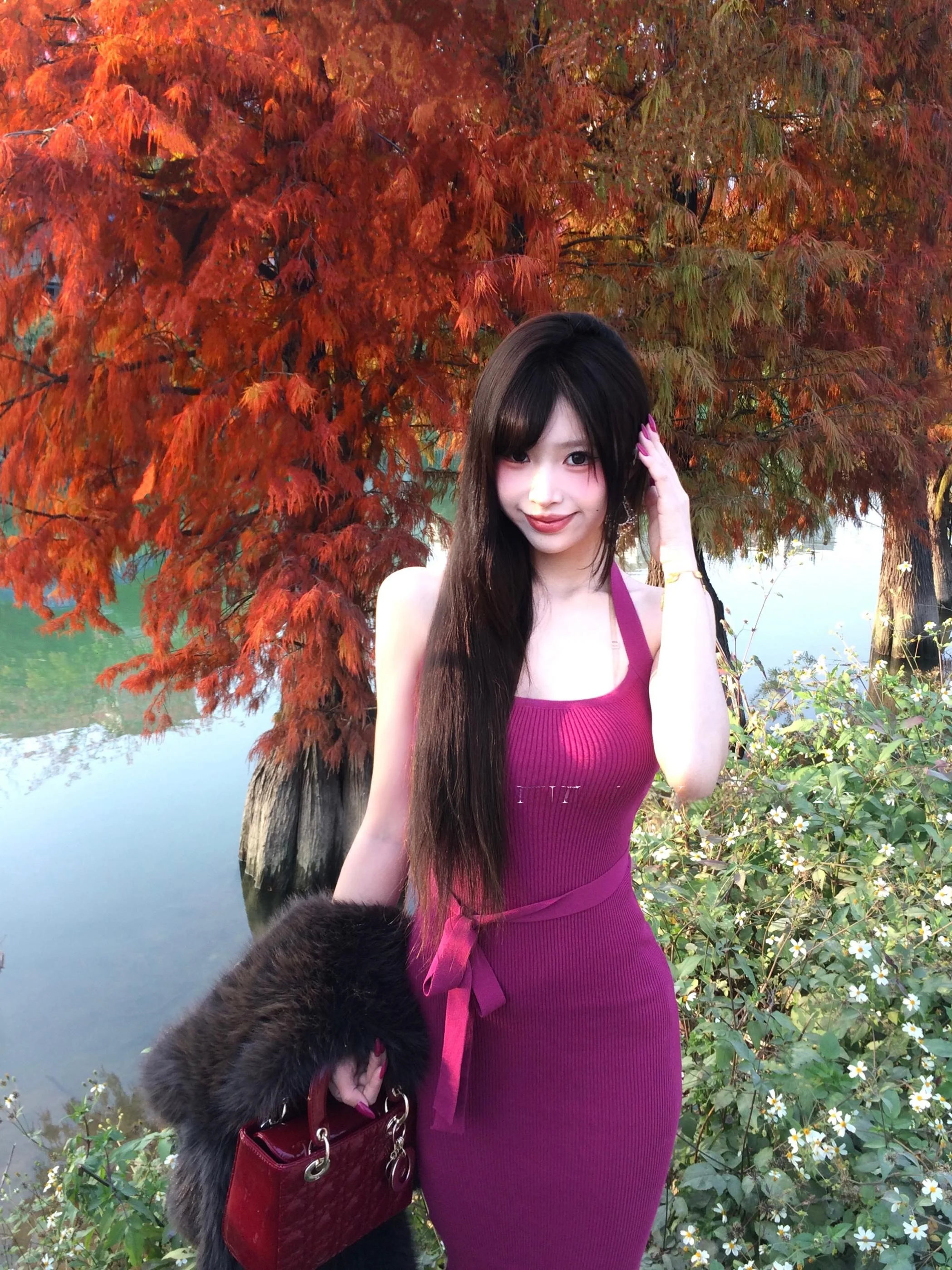 

NogiUnit Sexy High Waist Long Dr Rose Red Svel Bodycon Split Ne Hanging Strapl Dr for Young Women All Seasons