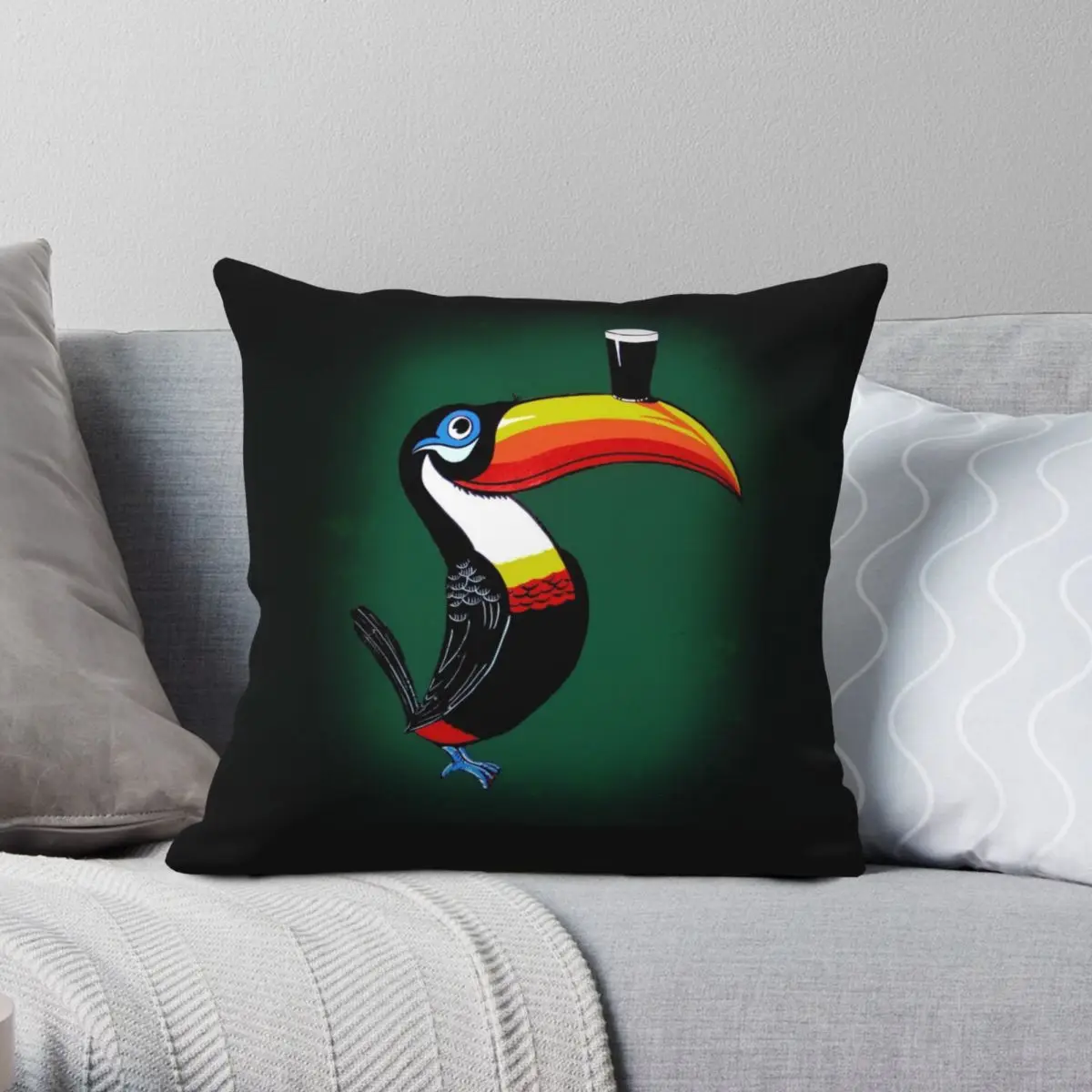 

Toucan Holding Malt Liquor Square Pillowcase Polyester Linen Velvet Printed Zip Decor Pillow Case Bed Cushion Case