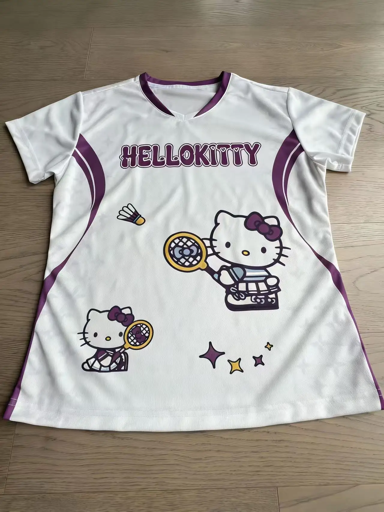 

Летняя футболка оверсайз 2026 с 3D-принтом Hello Kitty в фиолетовых тонах, спортивная, для взрослых и детей, семейный комплект