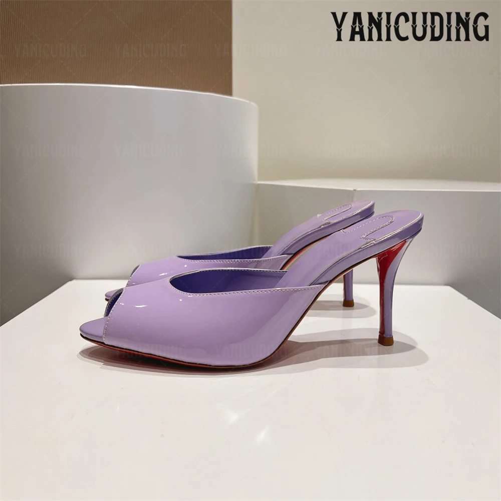 متعدد الألوان براءات الاختراع والجلود البغال اللمحة تو مثير النعال للنساء ألوان مخصصة خنجر الصيف الصنادل عالية الكعب الأحذية المصنوعة يدويا #5