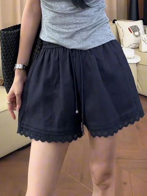 Pantaloni a vita alta a gamba larga casual con bordi in pizzo vestibilità ampia estate nuovi pantaloni da donna taglie forti pantaloni coreani a tubo dritto