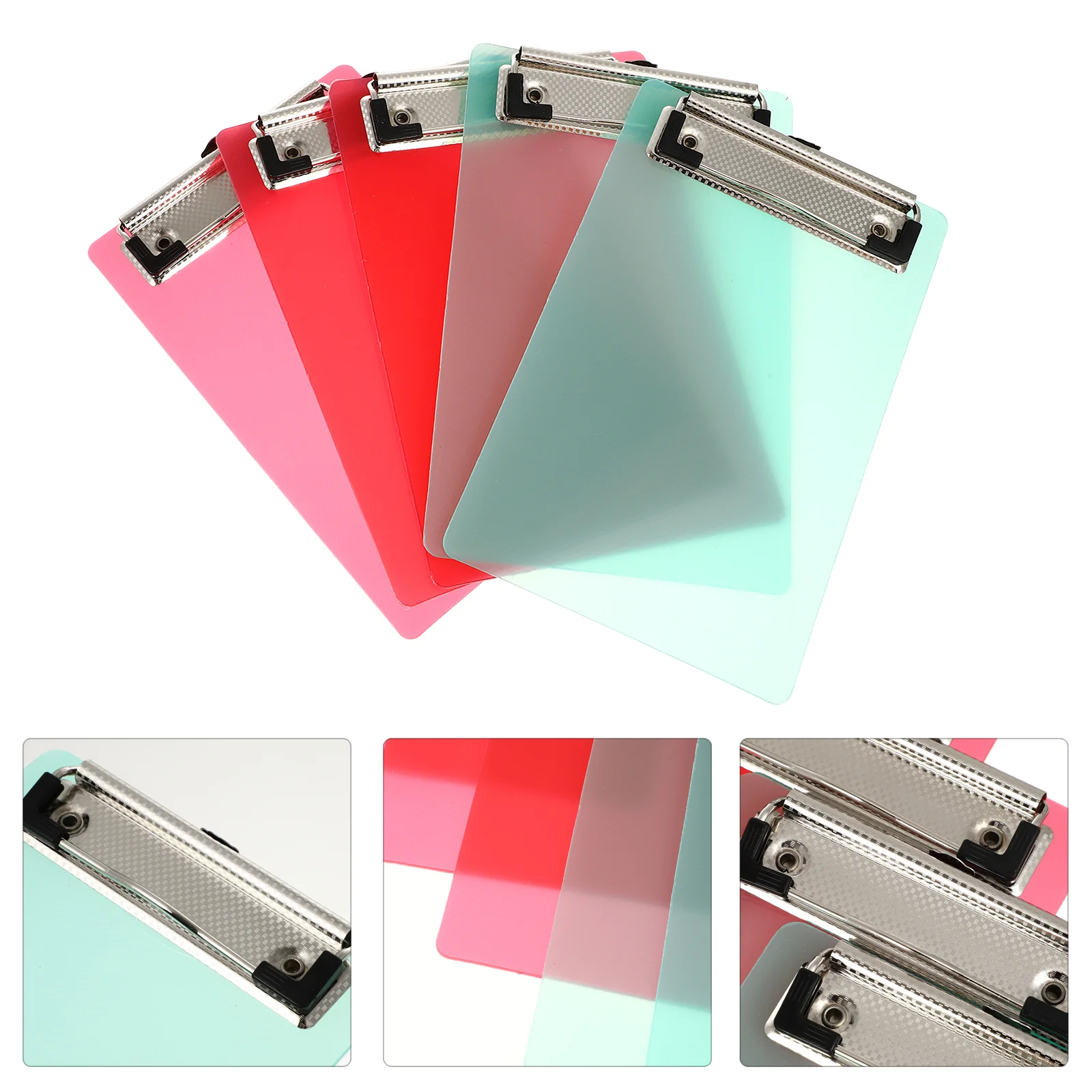 Mini-presse-papiers transparents en plastique, petits panneaux à clips, comparateurs de couleurs, format mémo, profil bas (document aléatoire), lot de 5