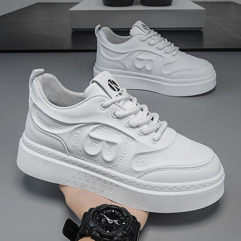 New breathable height-enhancing thick-soled white shoes for men, fashionable and versatile, trendy sports casual shoes