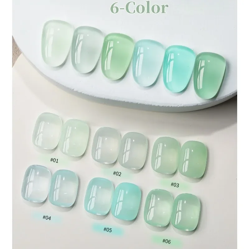 

New 6 Colors/set Ice Glass Gel Polish Mint Green Collection Sheer Jelly Salon Professional Long Lasting Manicure Nails Gel Kit