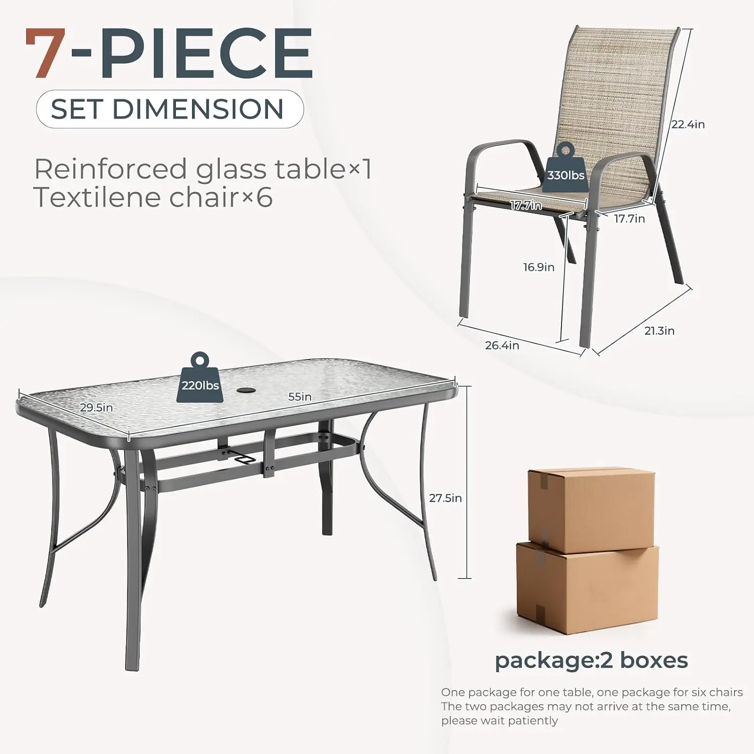 7 Pieces Patio Dining Set with 1.69