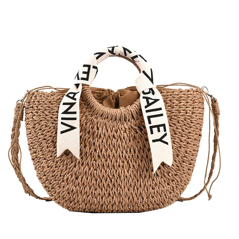 

Beach Weaving Straw Shoulder Strap Handbag Designer Vintage Woven Women's Purses Trend Ladies Tote Bag Crossbody Shoulder Pouch