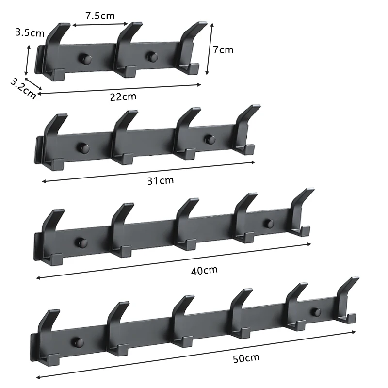 Ganchos colgantes modernos para pared, soporte de toalla negro de aluminio, colgador de ropa para puerta de baño, perchero montado en la pared