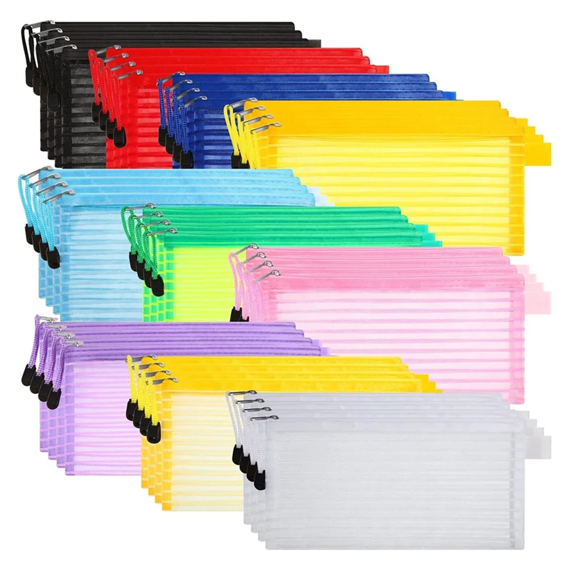 GO-40Pack 10 ألوان بسحاب شبكي، حقيبة أقلام رصاص ملونة متعددة الأغراض حقائب سفر للوازم المكتبية والسفر