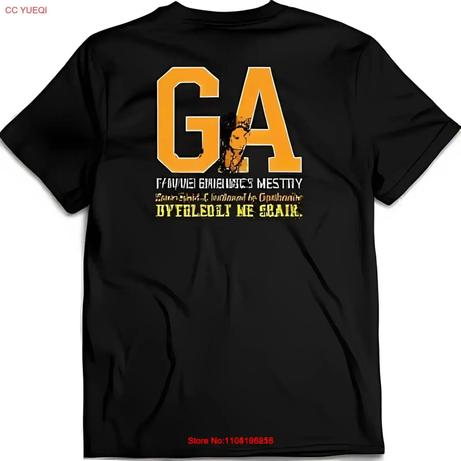 

Мужская черная футболка с жирным 'GA' и желтым текстом, винтажная стираная унисекс homme, мягкая дизайнерская одежда с рисунком, уличная стильная одежда