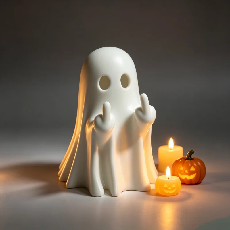 Atmospheric Middle Finger Ghost Statue, White Ghost Ornament for Home Decoration, Small Desktop Accessory, Display on Shelves, Holiday Decoration