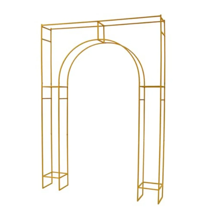 Garden wedding arch backdrop stand for photo background decoration, gold metal, gold color, sturdy square frame with balloon at