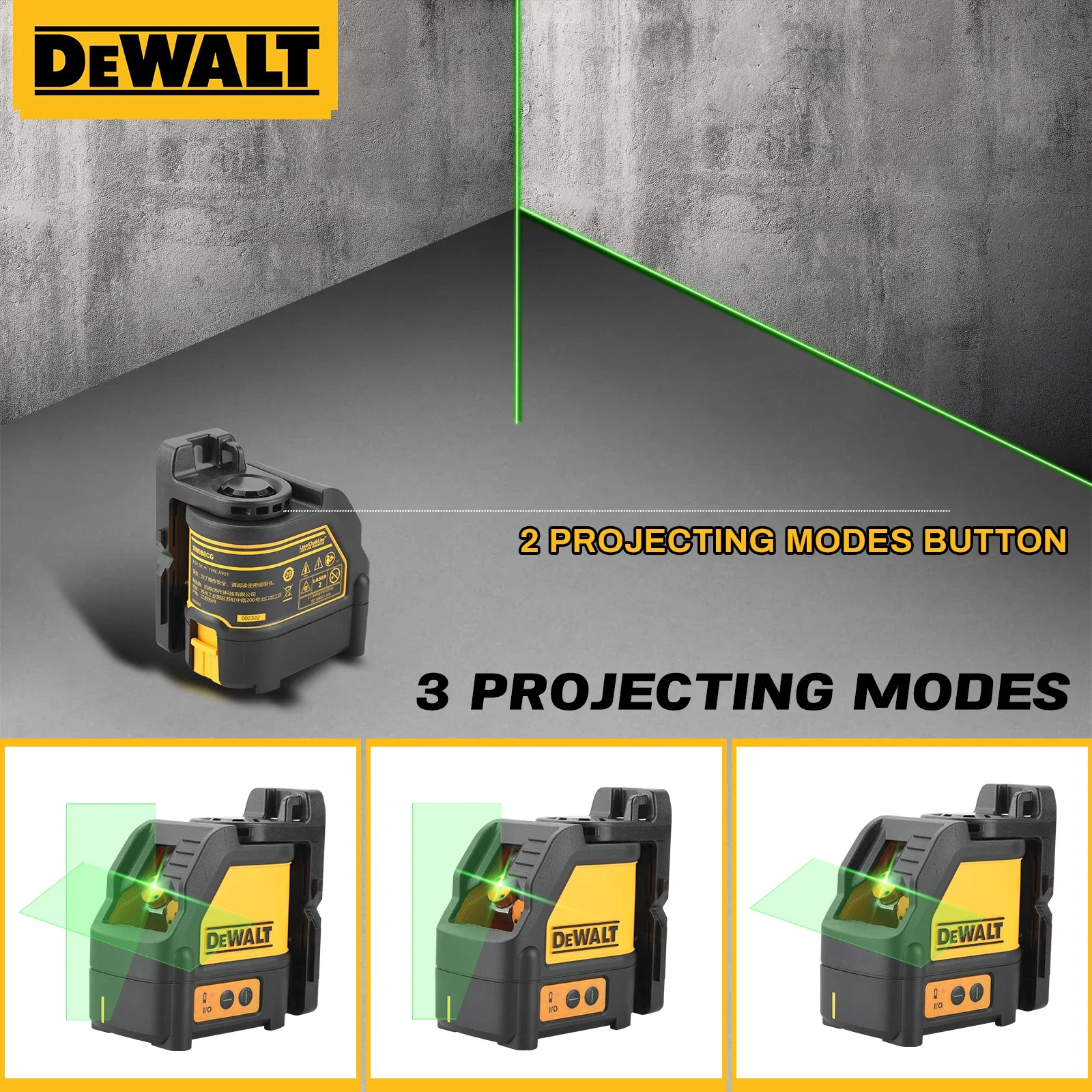 DEWALT مستوى الليزر 2-Line عبر الخط الضوء الأخضر التسوية التلقائية عالية الدقة مستوى الليزر الرأسي الأفقي DW088CG