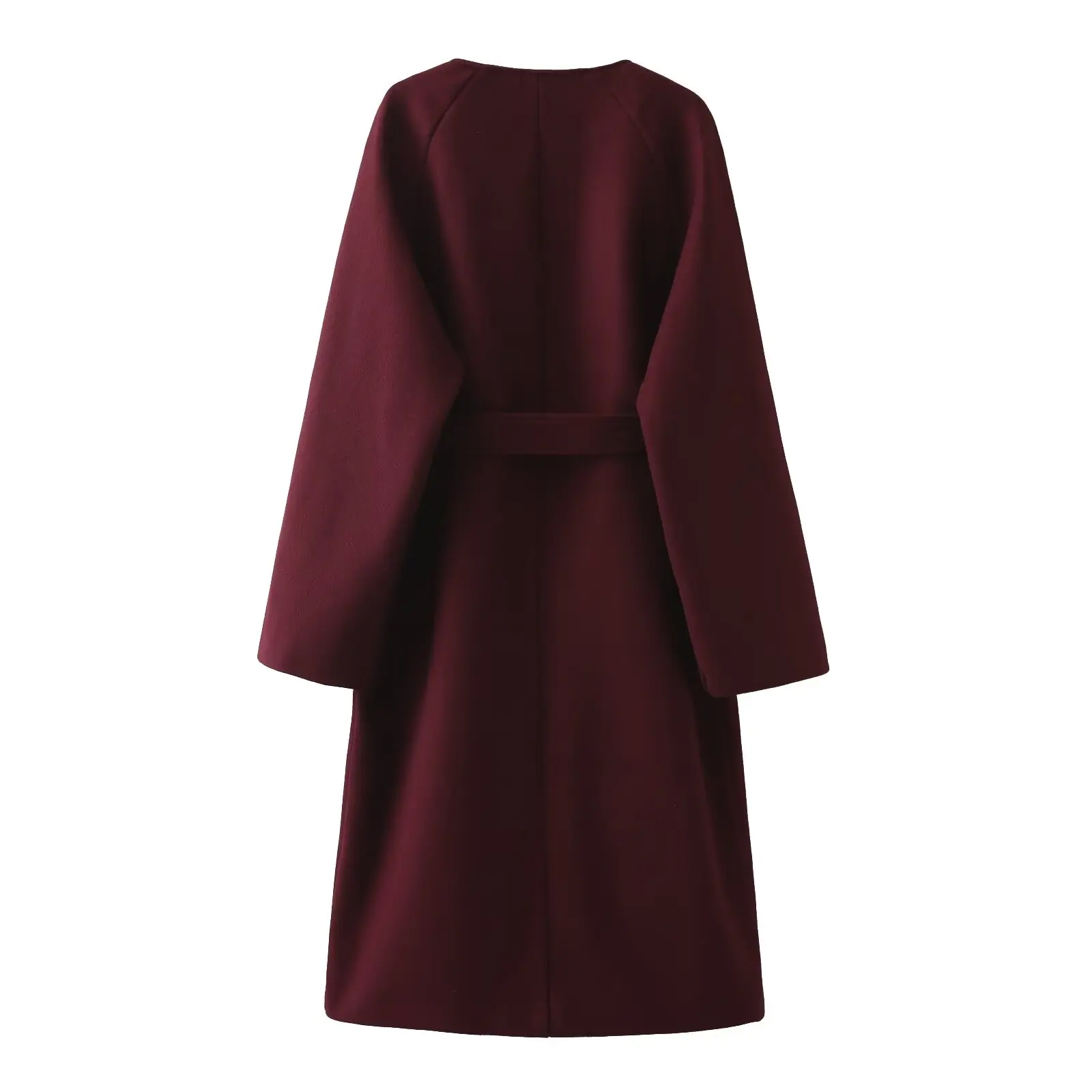 Elegant Long Necktie Woolen Coat for Women round Neck Scarf Versatile Straight Cut Polyester Fiber Spandex Winter Outerwear