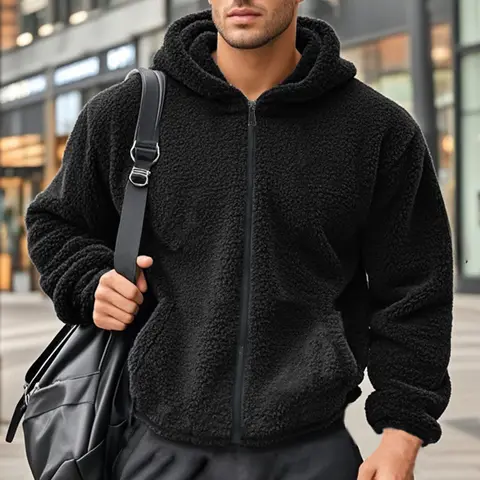 2024 เสื้อแจ็คเก็ตสเวตเตอร์ซิปคลุมด้วยผ้าขนแกะอาร์กติกสองด้านของผู้ชาย