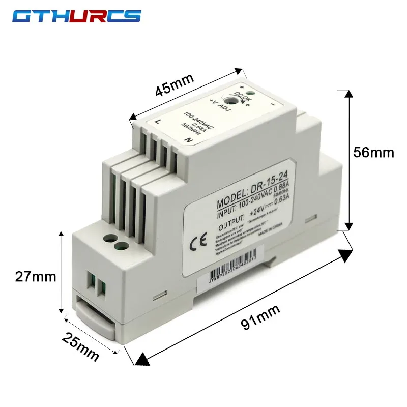 DR-15 DR-30 DR-45 DR-60 -5/12/15/24 15W 30W 45W 60W Single Output 5V 12V 15V 24V Industrial Din Rail Power Supply Switch