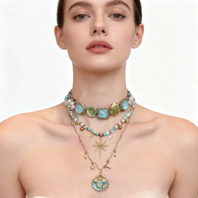 

Retro Beaded Layering Necklace for Women Light Luxury Bohemian Sunflower Exaggerated Individual Collarbone Chain Jewelry 2025 US