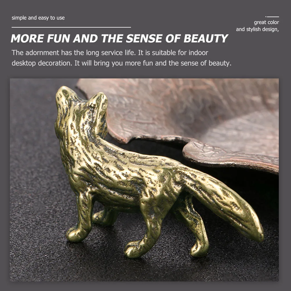 

Solid Fox shape Statue Home Decor Desktop nament Vintage Brass Animal Figurine Craft Decorations Copper Hardware