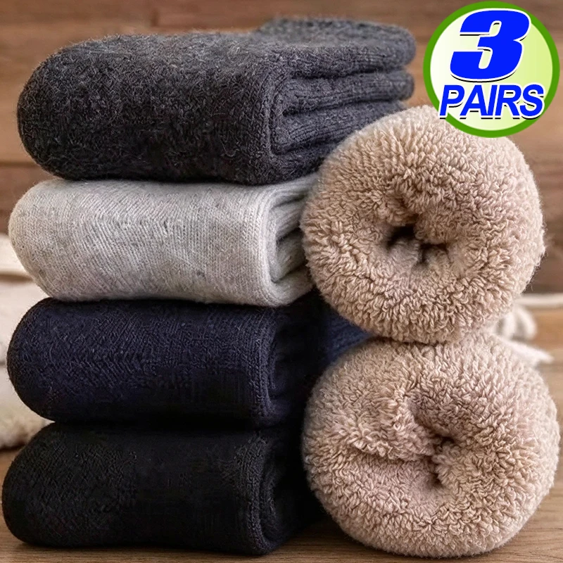 1/3Pairs Winter Fleece Lined Socks Thick Warm Cotton Blend Crew Socks Skin Friendly Thermal Footwear Moisture Wicking Breathable