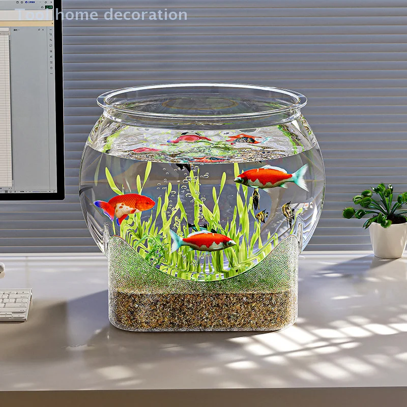 Pecera redonda ultratransparente, pecera de escritorio extraíble de plástico, tanque de visualización Ultra claro, adorno de mesa para acuario pequeño