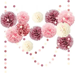 Wedding Decoration Rose Gold Tissue Paper Pom Poms for Engagement Party Wedding Birthday Bridal Shower Bachelorette Ceiling