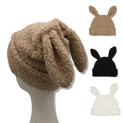 Hats for Women Beanie Rabbit Women Hat Cute Rabbit Ear White Black Plush Winter Beanie Hat Decorate Gift 2022 New шапка мужская