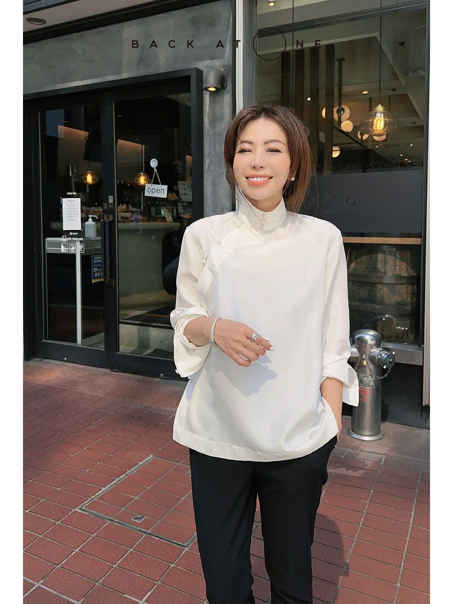 

Ele New Chinese Sle Long Sve Silk irt Tang Jialing Sister Yu High Faion Women's Busin Casual Loose Fit