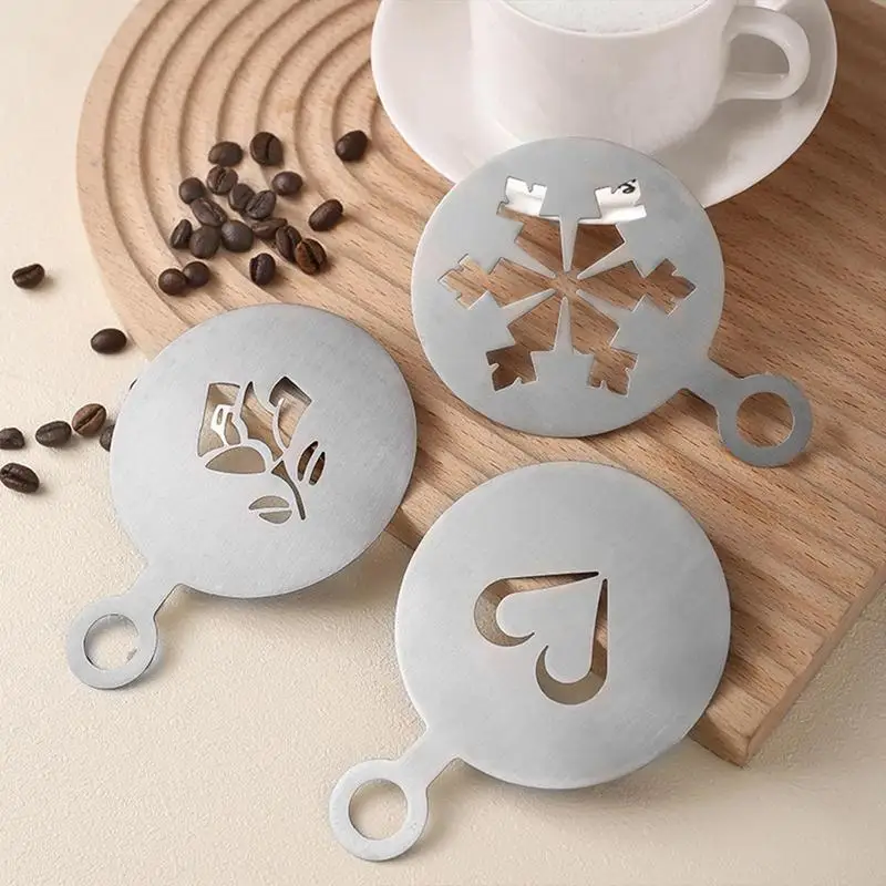 Coffee Stencils Stainless Steel 4.72 Inch Latte Stencils Coffee Art Template Reusable Coffee Latte Art Molds With Snowflake Rose