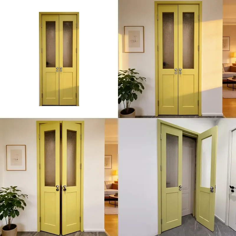 Compact Solid Wood Composite Bifold Interior Door Painted Finish Multi Color Options for Bedroom Room Space Saving Entryway