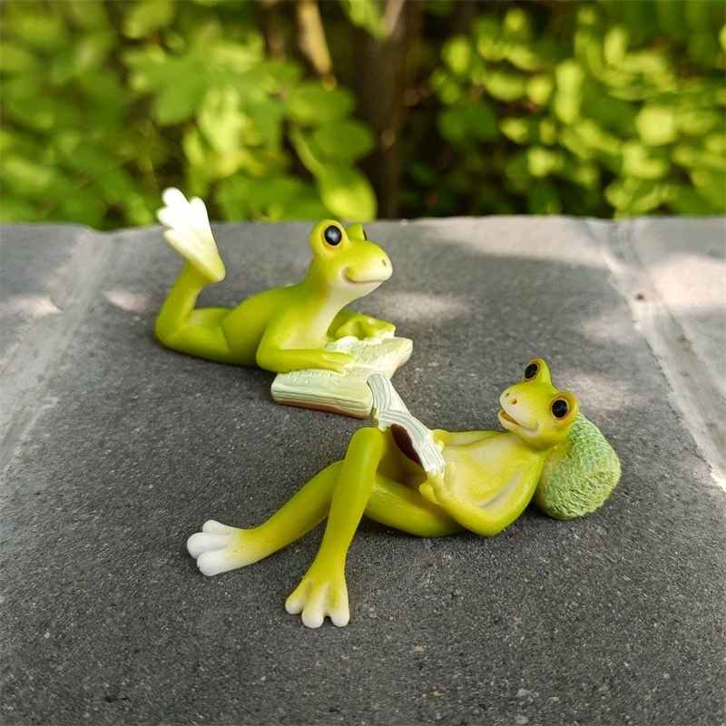 

Rustic Book Reading Frog Miniature Resin Study Frog Figurine Bonsai Decor Flower Pot Ornament Craft DIY Sand Table Accessories