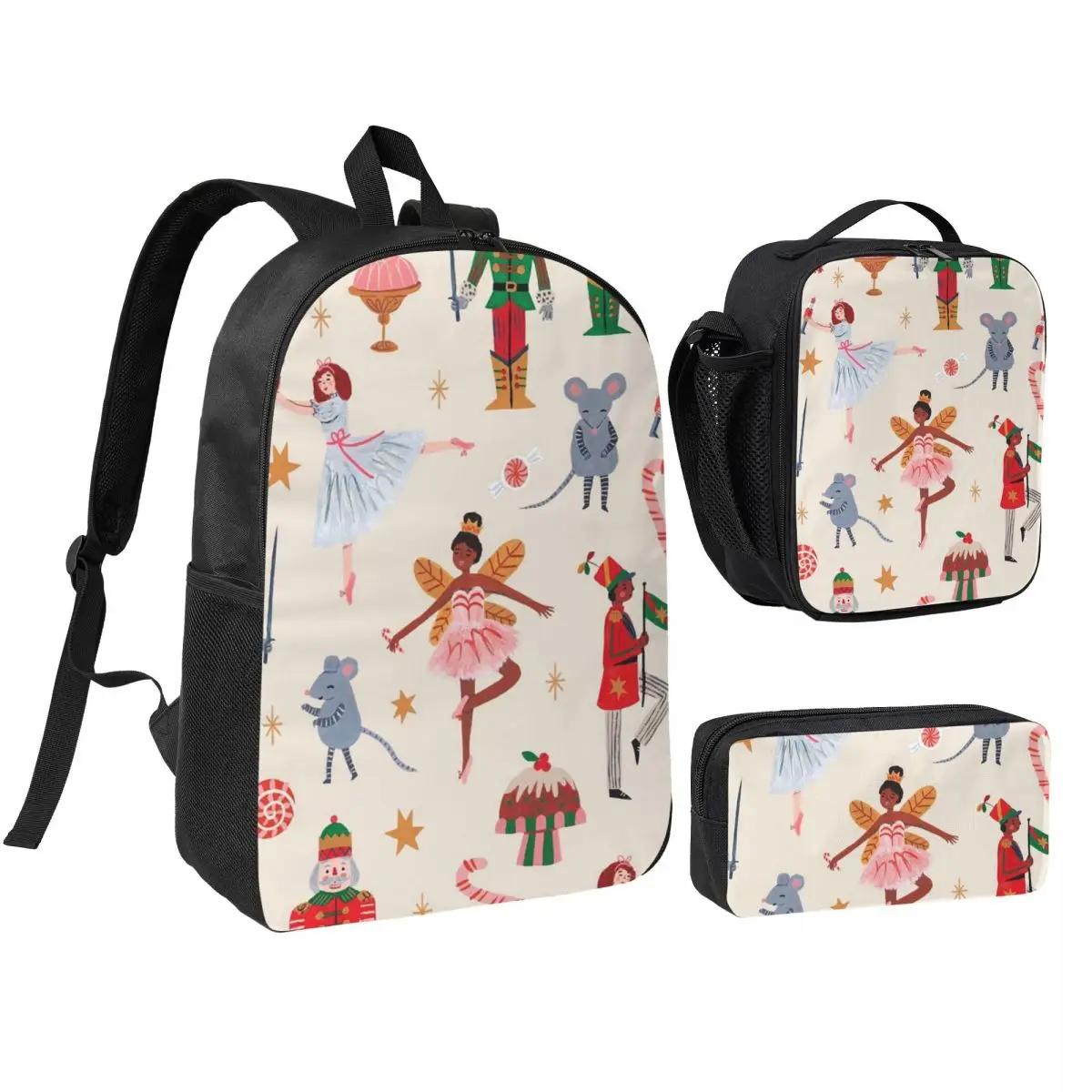 Elegant Nutcracker Ballet And Soldier Backpack Boys Girls BookBag School Bag Shoulder Bags 3ps Insulated Lunch Bag Pencil Case