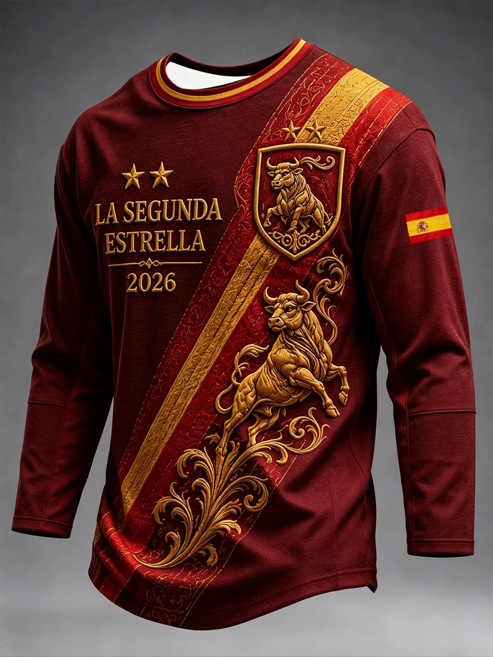 2027 Spanish Fans Football Training Long-Sleeved T-Shirt - 3D Printing - Fashionable and Comfortable - Family Clothing