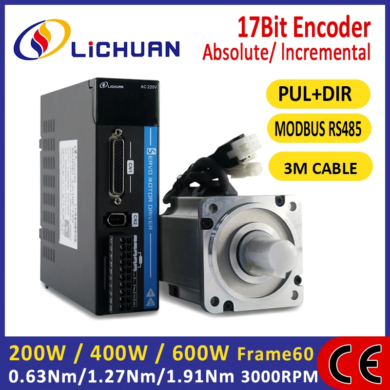 lichuan servomotor com driver conjunto de cabos 3m para maquina cnc motor ac 220v 200w 400w 600w a5 01