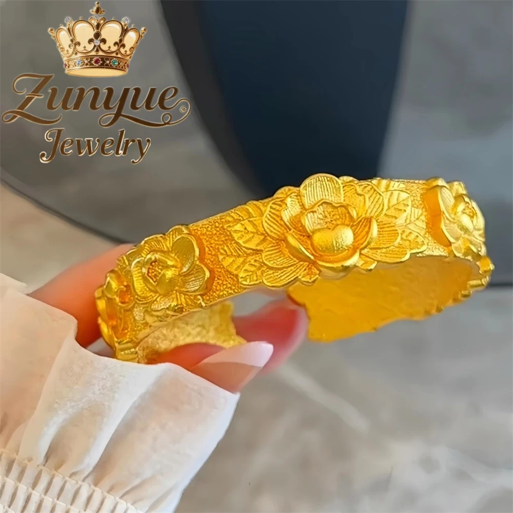 

Sand-Gold Ancient-Style Stereo Peony Bracelet Luxury Quality Jewelry Fashion Fine Jewelry Exquisite Charm Elegant Best Selling