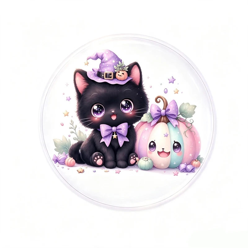 10Pcs Cute Halloween Glass Cabochons Kawaii Pumpkin Ghost Bat Candy Round Dome Cabochons DIY Earrings Pendant Jewelry Making