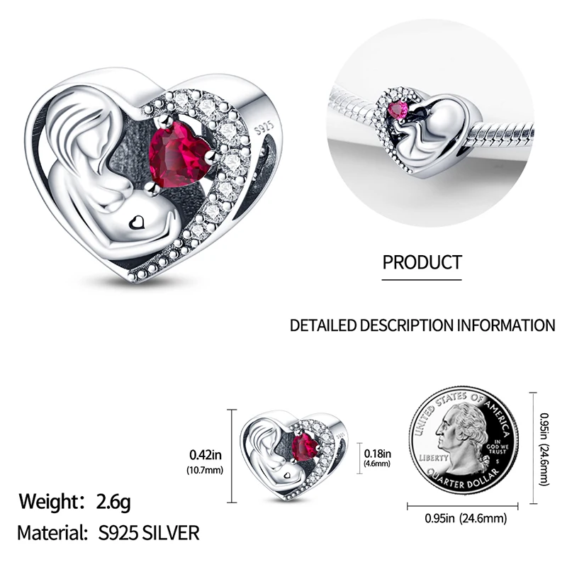 2023 New in assorted round heart charm color zircon beads fit pandora charms 925 original bracelet women silver bead diy jewelry