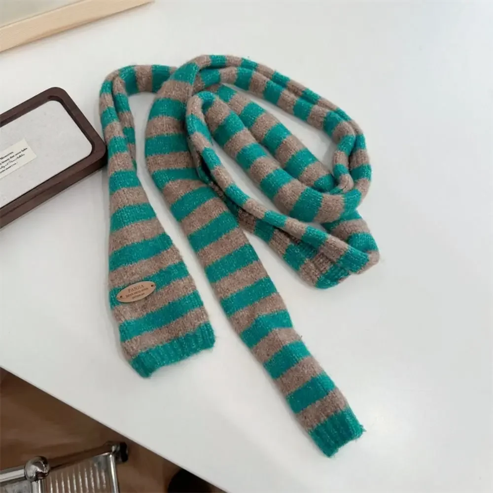 Black Grey Stripe Women Long Scarves Cotton Slim Decorative Neckerchief Warm Neck Knitted Thin Scarf Fashion Streetwear