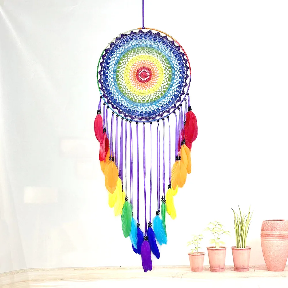 Kit penangkap mimpi dekorasi dinding warna pelangi Dreamcatcher tradisional dengan banyak warna dekorasi gantung dinding