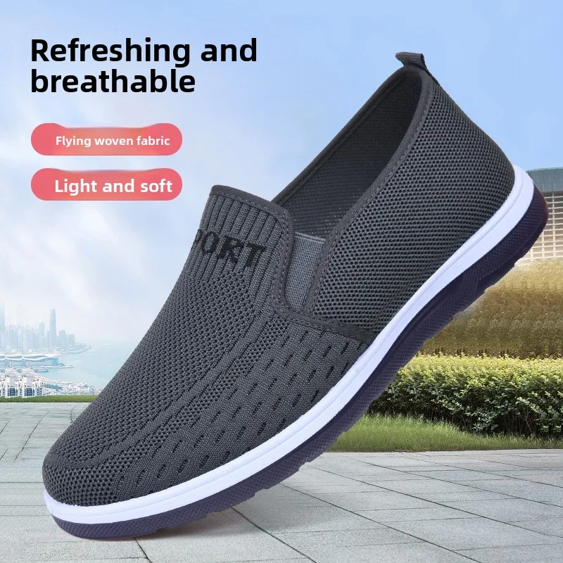 Men's Breathable Mesh Loafers Slip On Walking Shoes Lightweight Casual Knit Daily Driving Shoes For Elderly image 4