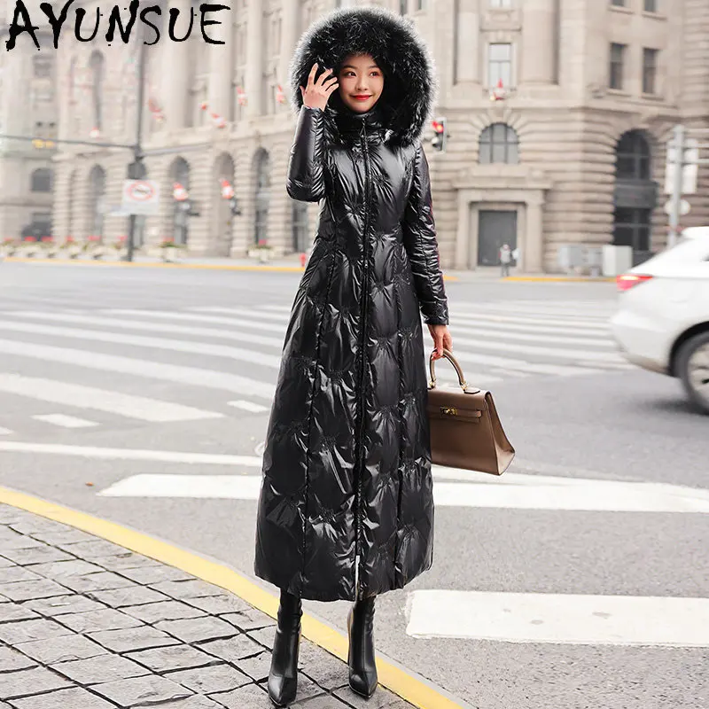 

AYUNSUE Winter Long Down Jacket Women Clothes Hooded Fox Collar Coat Warm Jackets for Women 2022 Black Puffer Jacket Zm2045