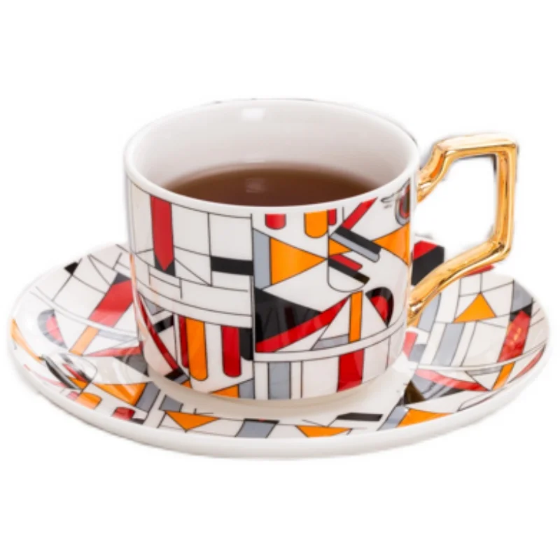 European-style Coffee Cup Ceramic Luxury Gold Cup Saucer Set Gray Style Coffee Appliance Household Tea Cup Holder Saucer Spoon