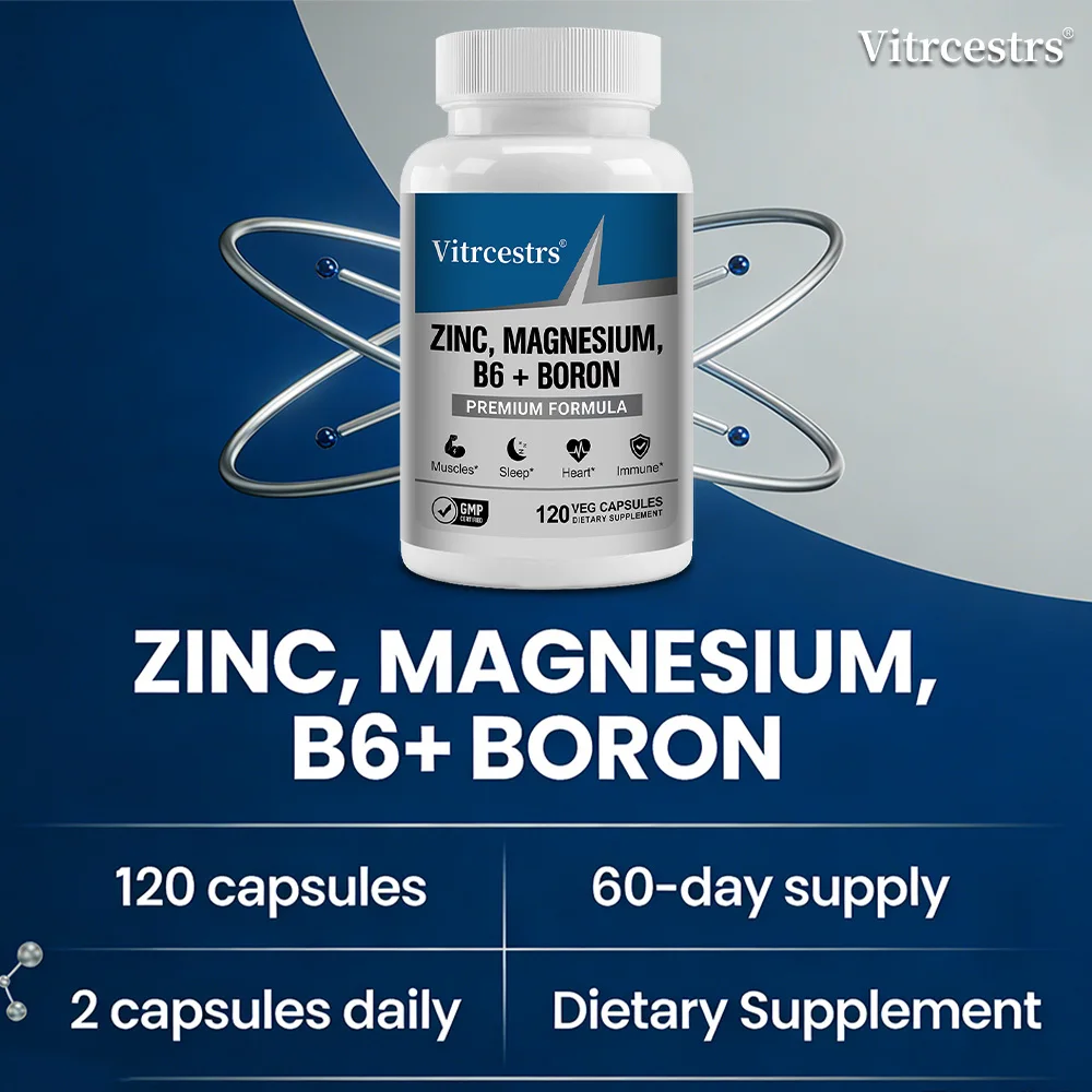 Magnesium Complex Capsules - boron/L-Threonate + Zinc D3 B6, High Absorption, Muscle Bone Brain Sleep Health, Anxiety Relief
