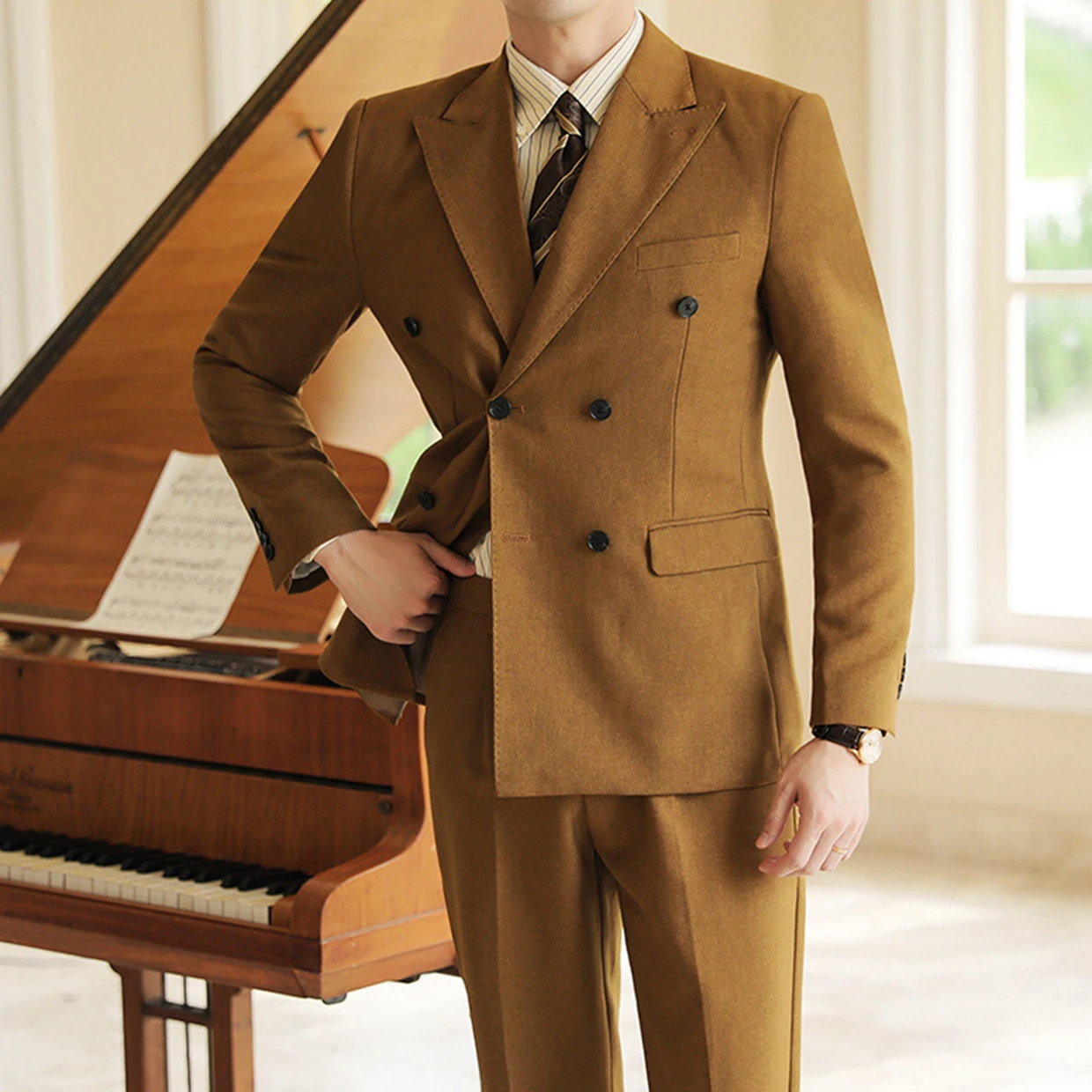 

Double Breasted Blazer Slim Fit Suit Mens 2 Piece Set Elegant Blazer Wedding Banquet Suit Business Outfits Customize